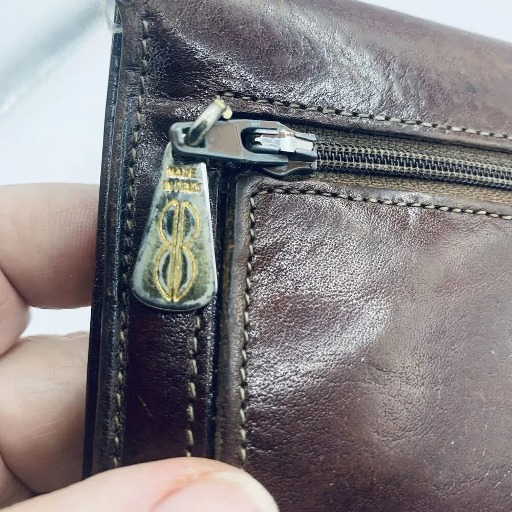 BOSCA Brown Hand Stained Hide Tri Fold ID Card Wallet Multi Card Coin Pocket